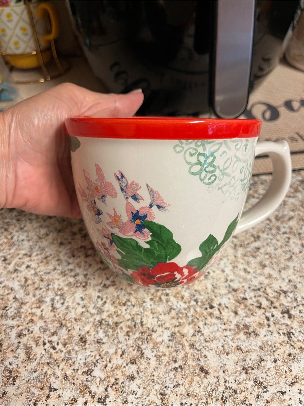 The Pioneer Woman Red Rim Floral Ceramic Mug “Flea market “  “country Garden”